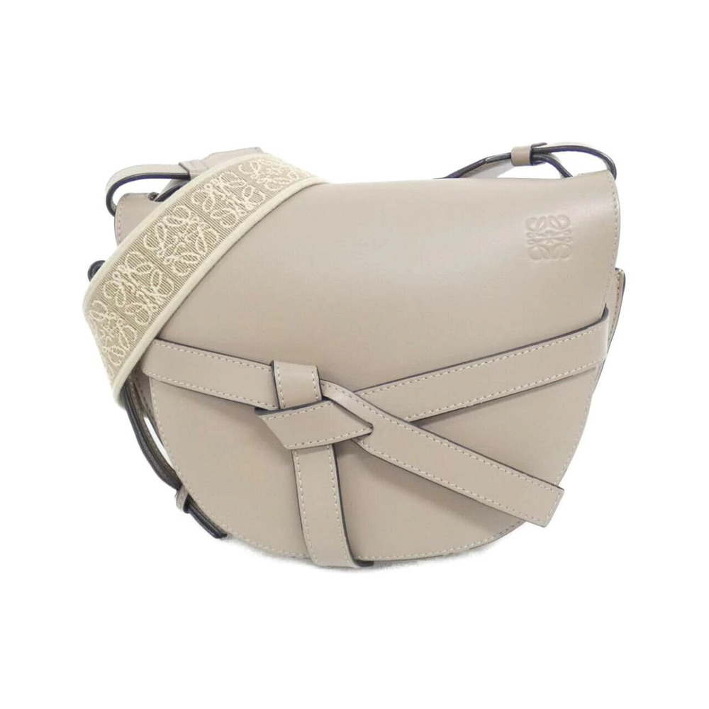 Loewe Gate Leather Crossbody Bag beige knotted front jacquard logo White